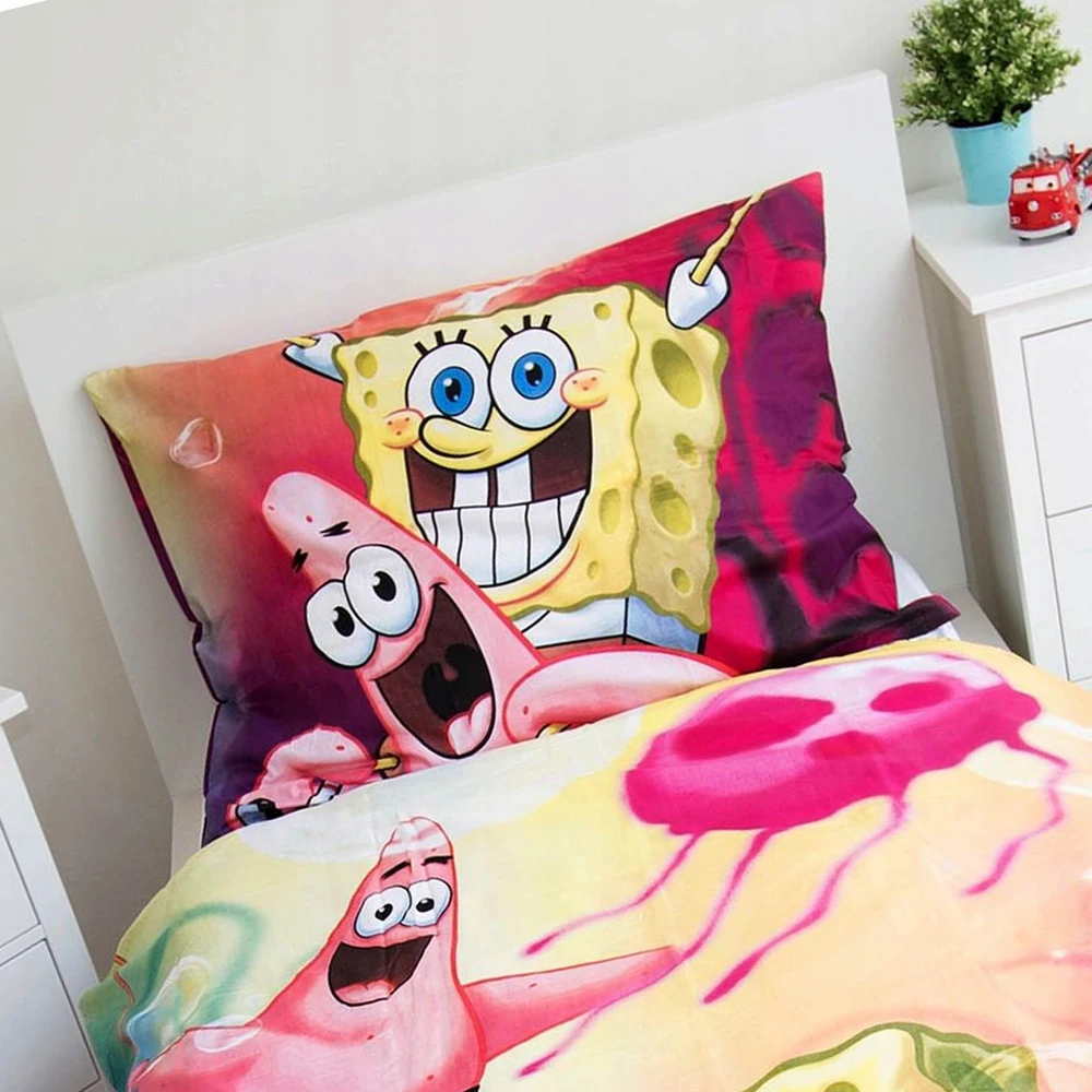 Spongebob Kolorowa, DWUSTRONNA, bawełniana pościel na zamek 140x200 cm