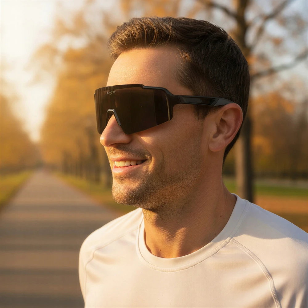Sportiniai dviračių bėgimo akiniai Poliarizuoti bigEYE RUN Juodas UV400 dėklas