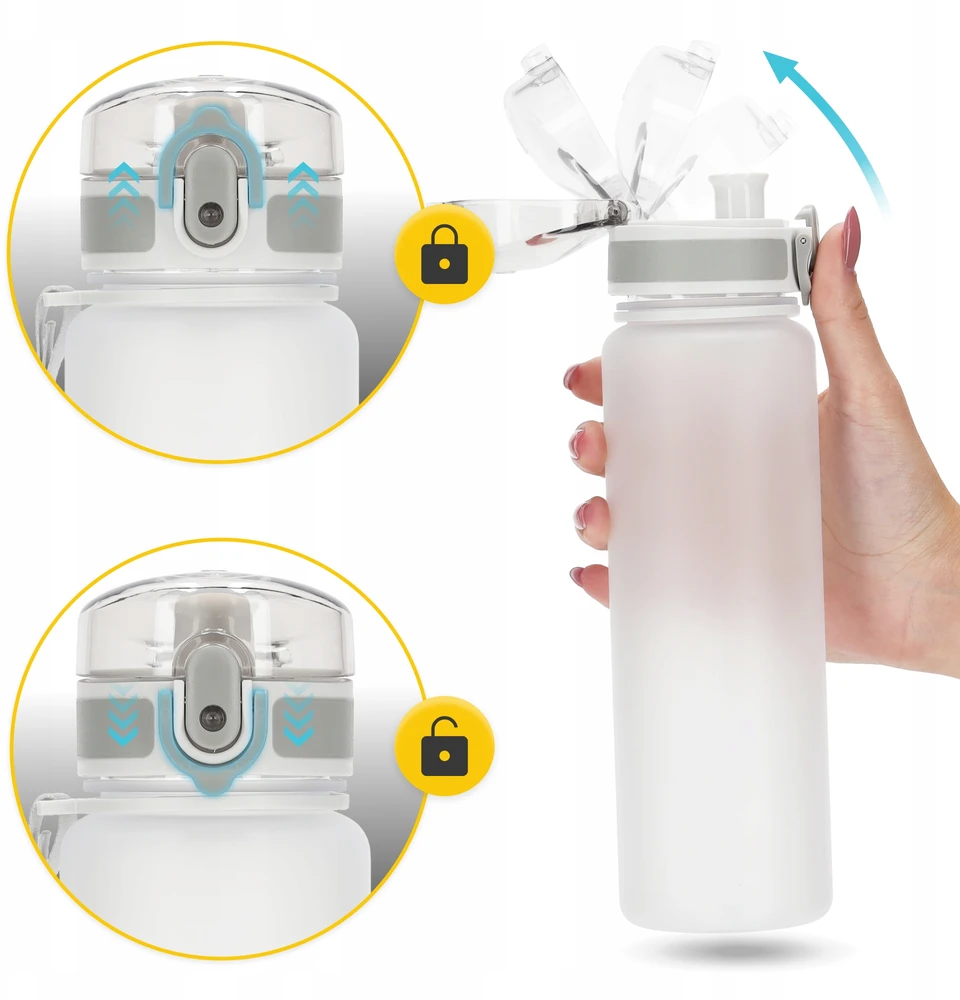 Sportinis bidonas 4fizjo 650 ml, Tritan, su matuokle, pilkas