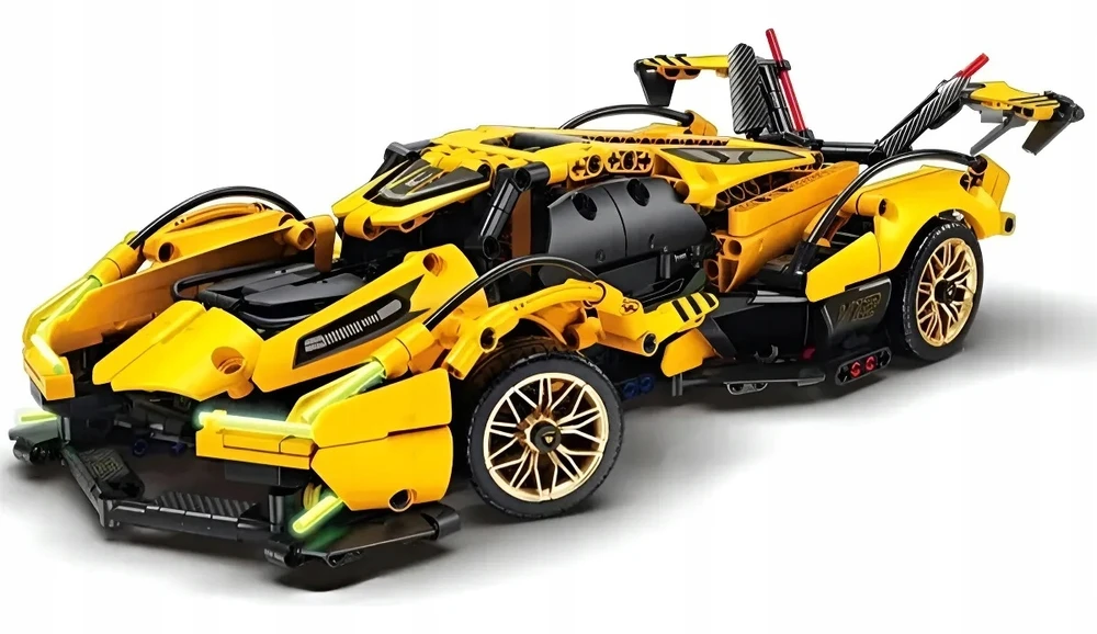 SPORTINIŲ AUTOMOBILIŲ TECHNINIŲ BLOKŲ RINKINYS 1158 ELEMENTAI ŠVIETI TAMSOJE