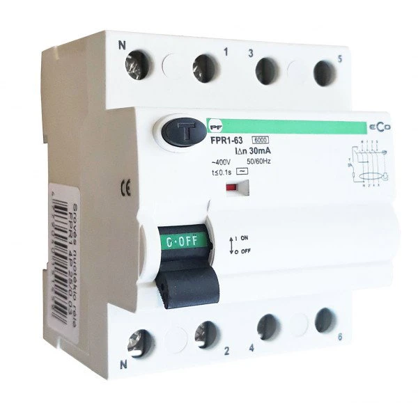 ABB Srovės nuotėkio relė FH204, 25A, 6kA, 30mA AC, 4P