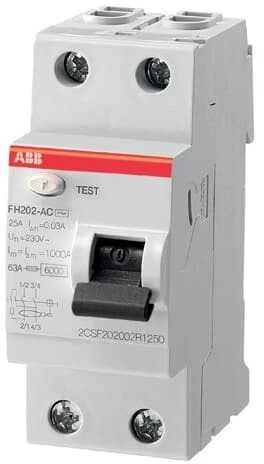 ABB Srovės nuotėkio relė FH204, 25A, 6kA, 30mA AC, 4P