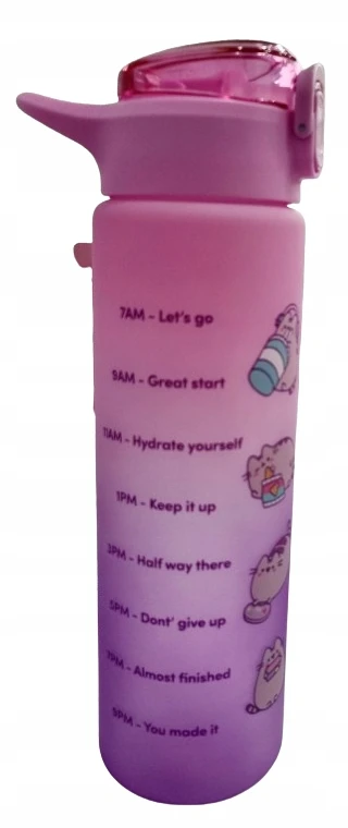 St. Majewski BUTELAS Motyvuojantis buteliukas su šiaudeliu vamzdeliu 900 ml CAT PUSHEEN rožinė ir violetinė