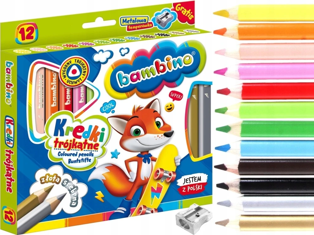 Pieštukai su drožtuku Bambino, 12vnt.