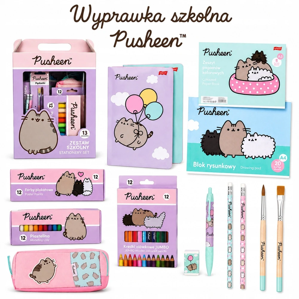 St. Majewski WYPRAWKA SZKOLNA PUSHEEN Duża +Penalas Rinkinys Szkolny Plastyczny Przybory
