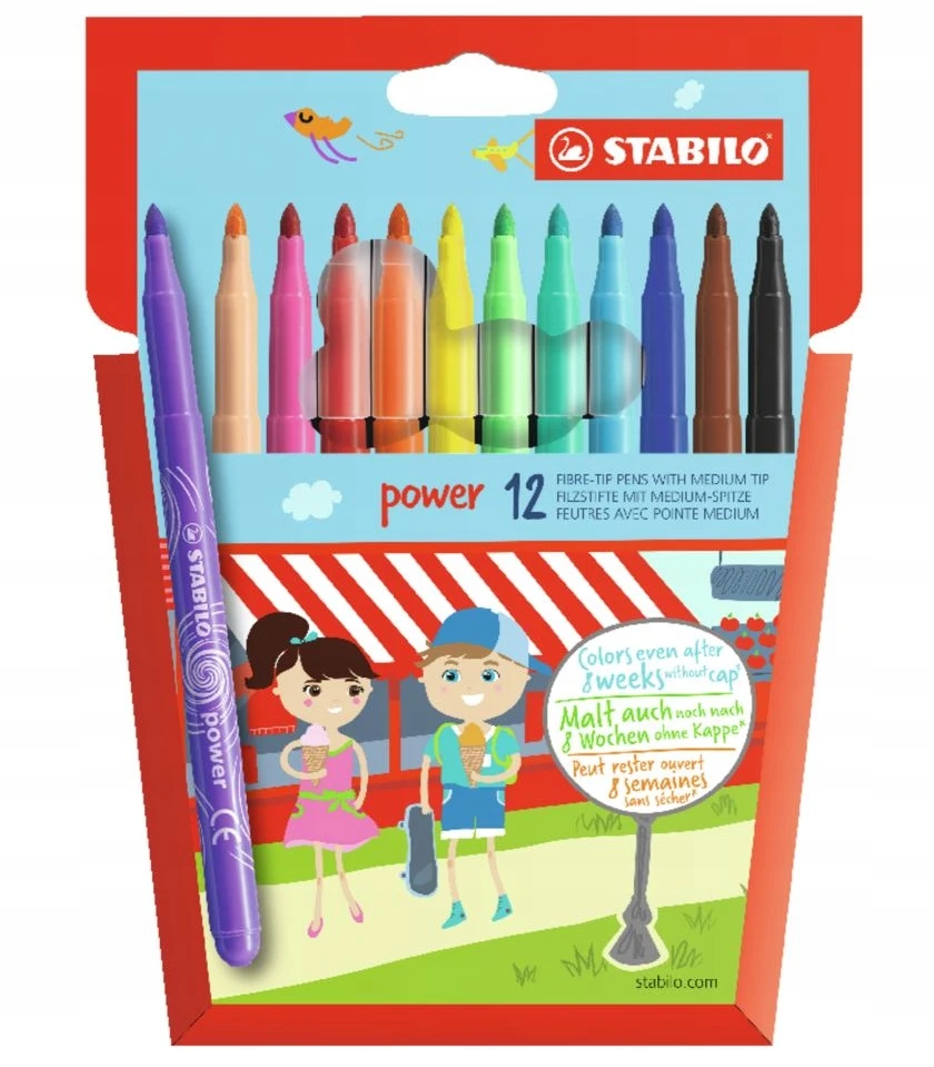 Stabilo Flomasteriai, 12 spalvų St. Power, vidutiniai