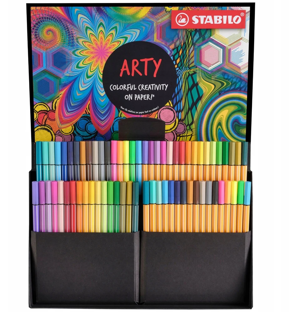 STABILO ARTY 68 vnt. plunksnakočių rinkinys su plunksnakočiu ir pluošto galiuku, įvairių spalvų