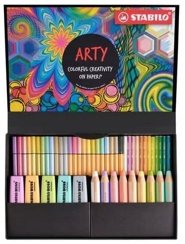STABILO ARTY 68 vnt. plunksnakočių rinkinys su plunksnakočiu ir pluošto galiuku, įvairių spalvų