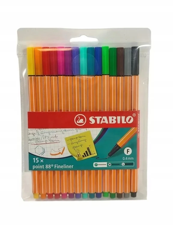 Stabilo Point 88 Cienkopisy, 15 vnt., 0.4 mm, įvairios spalvos
