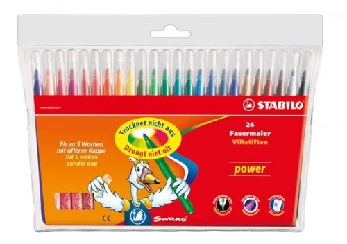 Stabilo Power flamasteriai, 24 spalvos, su dėklu
