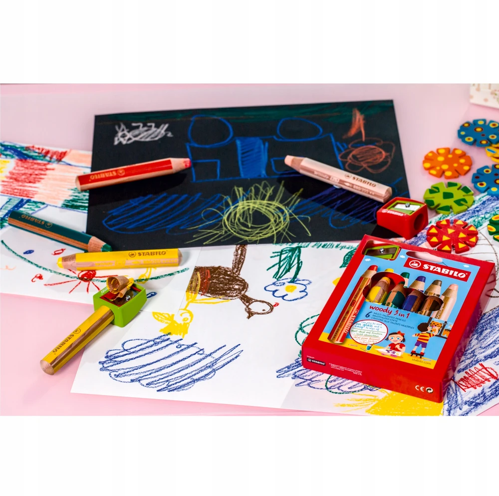 Stabilo Woody 3in1 storos kreidelės, turkio spalvos