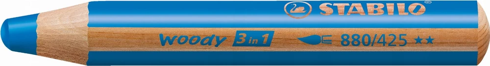 Stabilo Woody 3w1 storos kreidelės, mėlynos