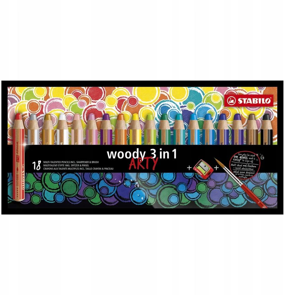 STABILO WOODY ARTY kreidelės su drožtuku, 18 spalvų