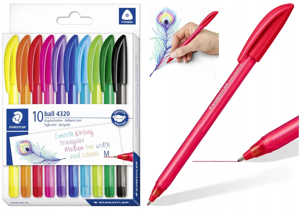 Staedtler 10 spalvų trinkelės formos rašikliai, M dydžio linija