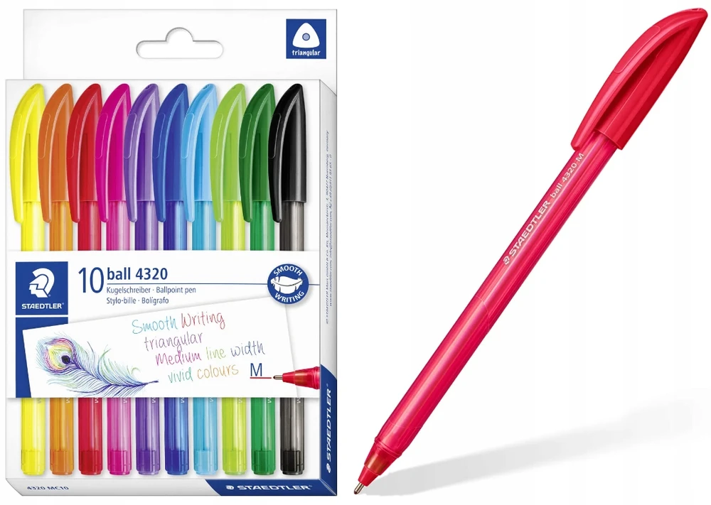 Staedtler 10 spalvų trinkelės formos rašikliai, M dydžio linija