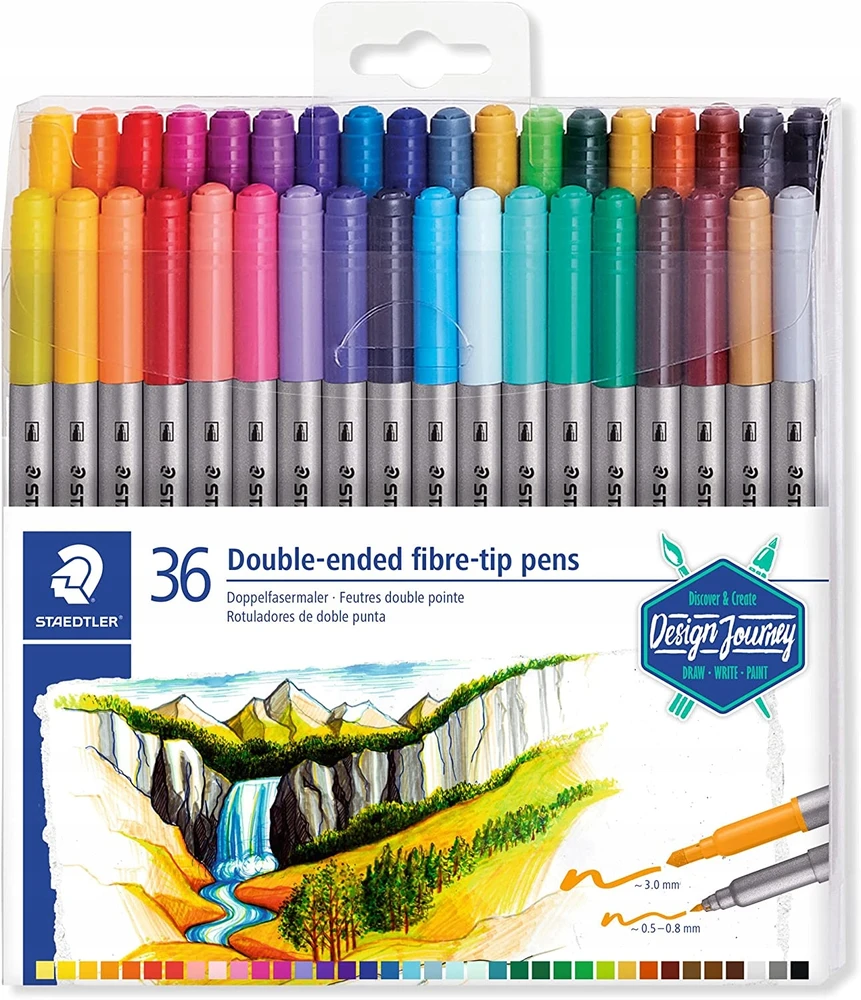 „Staedtler 3200 TB36“ dvigubo pluošto tapytojas (du patarimai siauroms ir plačioms linijoms, skaidrus faltui su 36 ryškiomis spalvomis)