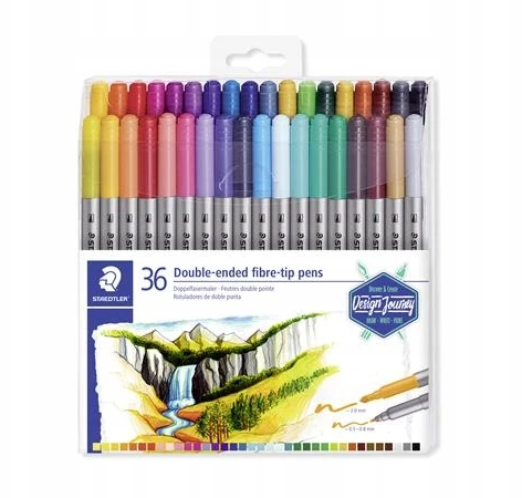 „Staedtler 3200 TB36“ dvigubo pluošto tapytojas (du patarimai siauroms ir plačioms linijoms, skaidrus faltui su 36 ryškiomis spalvomis)