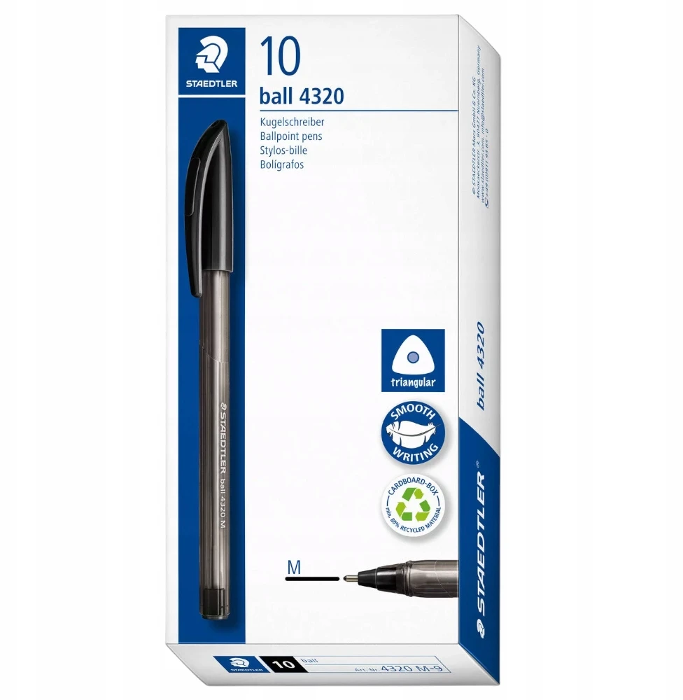 Staedtler Ball M rašikliai, 10 vnt., juodi, trikampiai