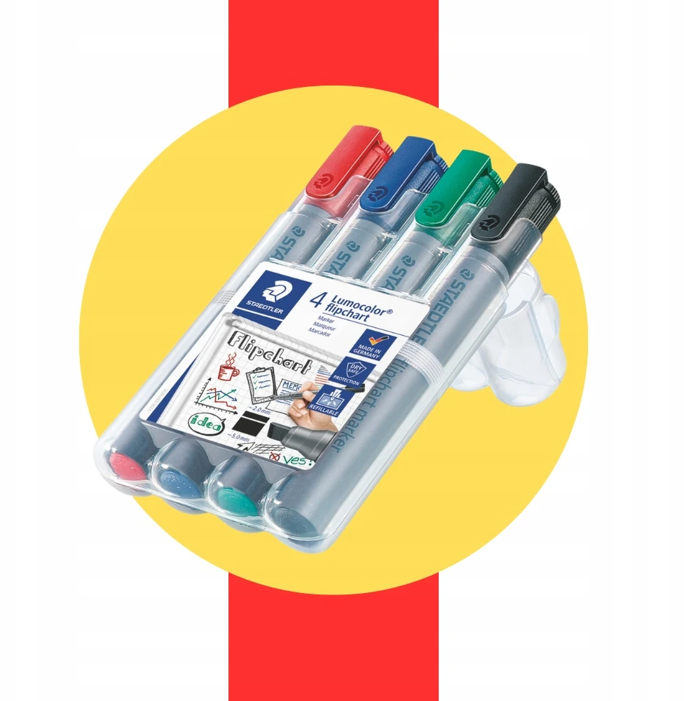 Staedtler Lumocolor žymekliai flipchart, 4 spalvos, su nuožulniu galiuku