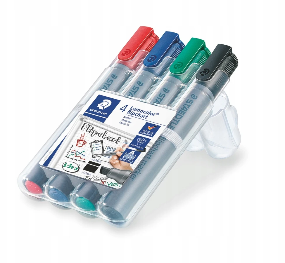 Staedtler Lumocolor žymekliai flipchart, 4 spalvos, su nuožulniu galiuku
