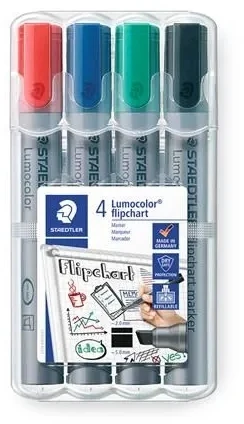 Staedtler Lumocolor žymekliai flipchart, 4 spalvos, su nuožulniu galiuku