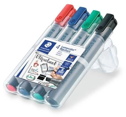 Staedtler Lumocolor žymekliai flipchart, 4 spalvos, su nuožulniu galiuku