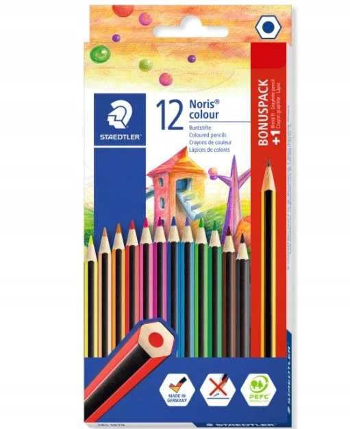Staedtler Noris Colour spalvoti pieštukai, 12 vnt. + pieštukas