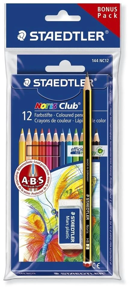 Staedtler Noris spalvoti pieštukai, 12 vnt., su trintuku ir pieštuku