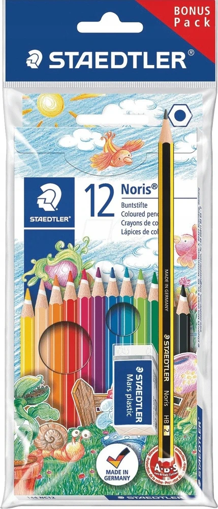 Staedtler Noris spalvoti pieštukai, 12 vnt., su trintuku ir pieštuku