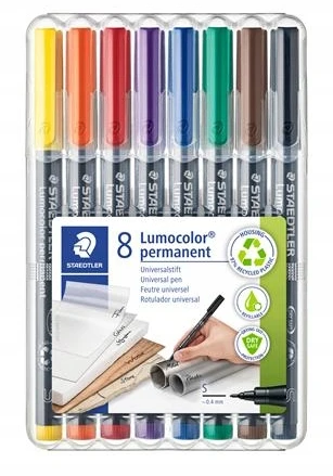 Staedtler Permanentiniai markeriai Lumocolor 313 S, 8 spalvų rinkinys, 0.4 mm