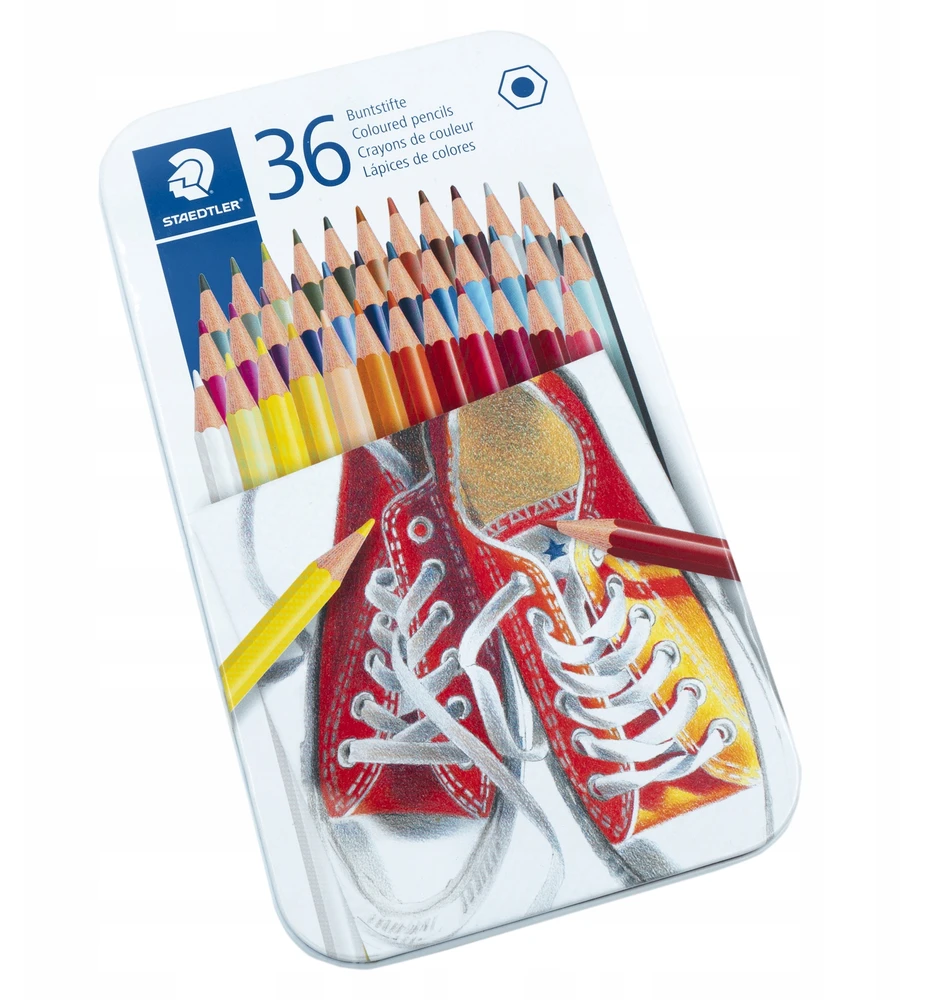 Spalvoti pieštukai STAEDTLER, šešiabriauniai, metalinėje dėžutėje, 36 vnt.