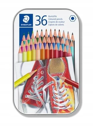 Spalvoti pieštukai STAEDTLER, šešiabriauniai, metalinėje dėžutėje, 36 vnt.