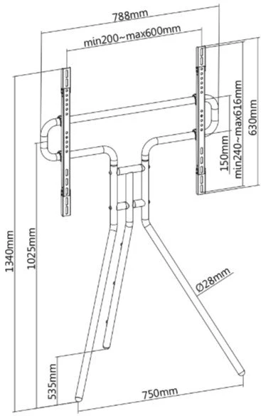 Laikiklis Stalinis DELTACO stovas televizoriui, 23 "-70", 50kg, 75x75-800x400mm ARM-1402