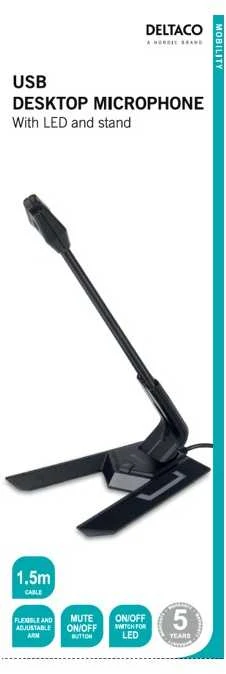 Stalinis USB mikrofonas su LED DELTACO juodas / MF-104