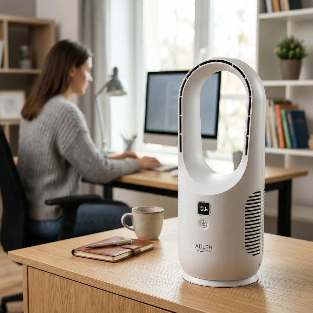 Ventiliatorius Adler Bladeless Rechargeable Fan | AD 7343 | Desk Fan | Diameter 14 cm | Greičių skaičius 3 | Baltas