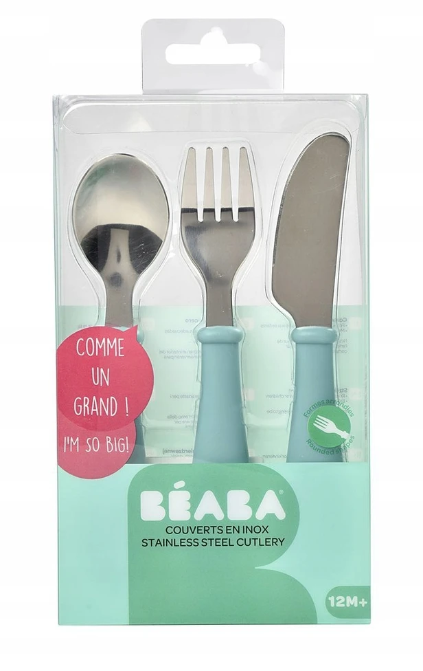 Beaba nerūdijančio plieno stalo įrankiai, 12 mėn. Spalva: airy green