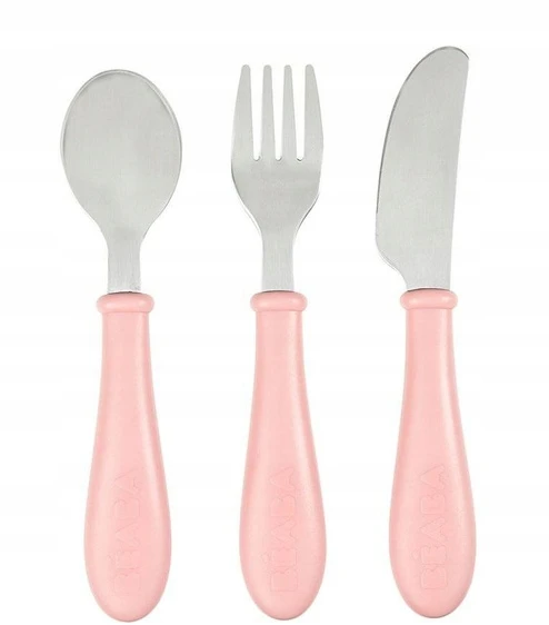 Beaba nerūdijančio plieno stalo įrankiai, 12 mėn. Spalva: old pink