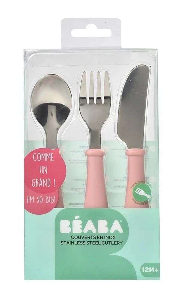 Beaba nerūdijančio plieno stalo įrankiai, 12 mėn. Spalva: old pink