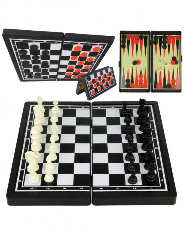 Malplay Magnetinių šaškių, šachmatų ir nardų rinkinys 3 in 1