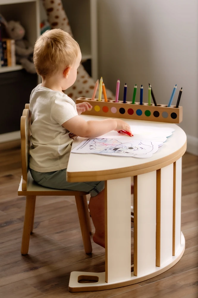 Stalviršis vaikiškam rokeriui OBUBU, baltas. Montessori staliukas Obubu rokeriui