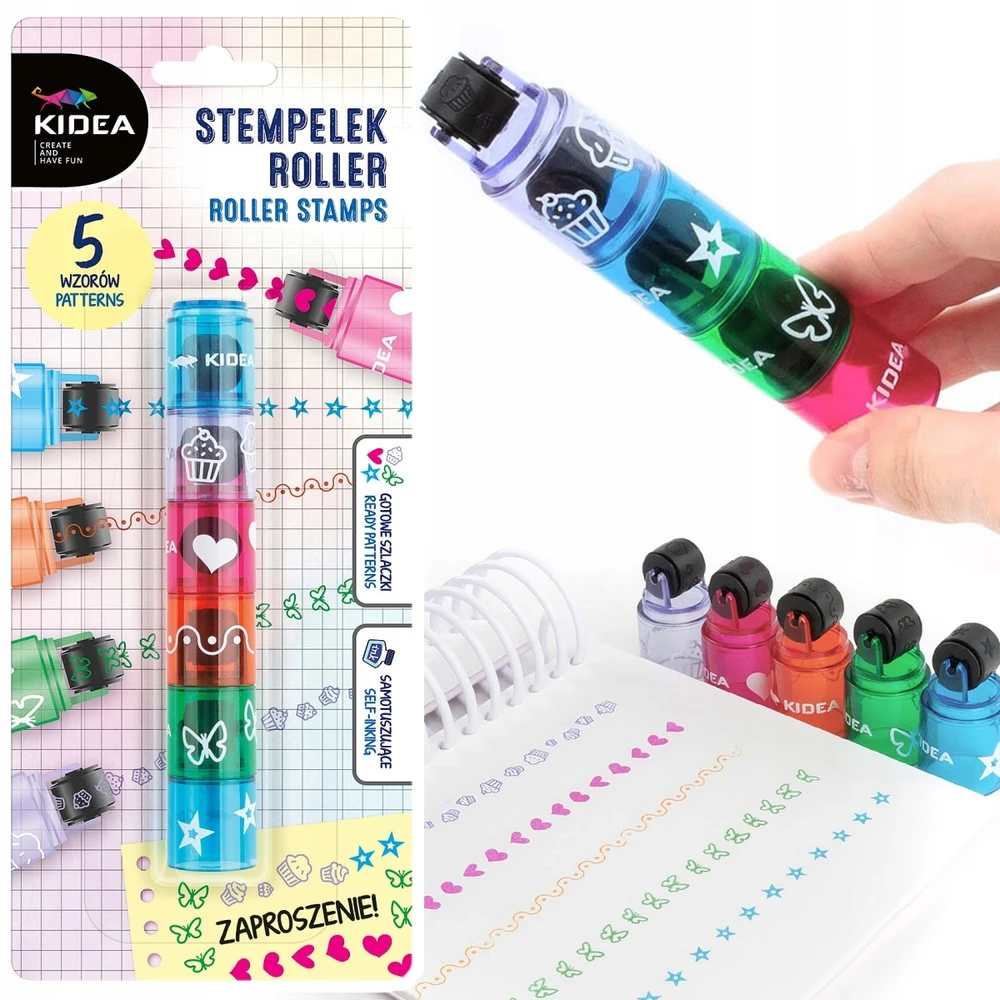 STAMP ROLLER KIDEA 5in1 antspaudai, spalvingi raštai užrašams