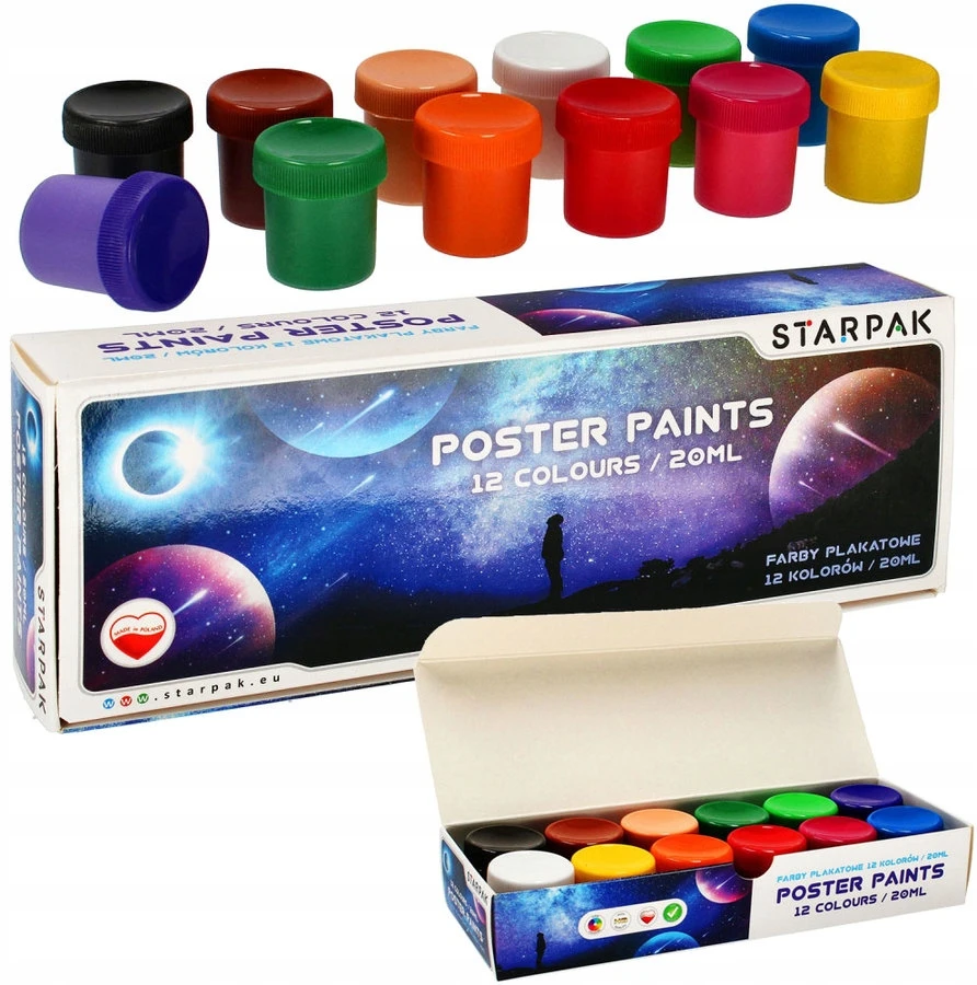 Starpak 12 spalvų plakatinių dažų rinkinys, 20ml kiekvienas