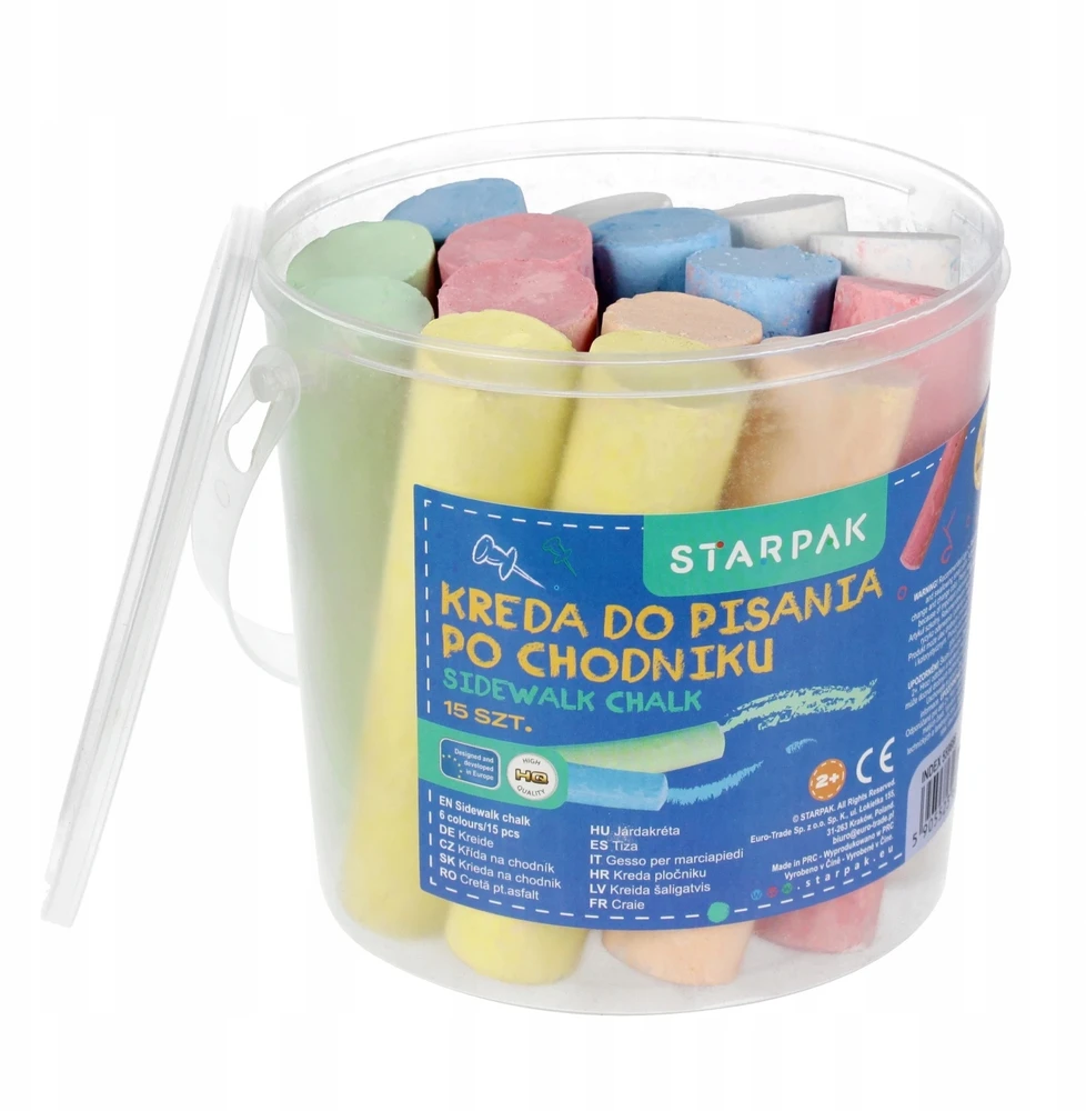 Starpak 6 spalvų šaligatvio kreida tarpak vaikiškame kibire, 15 vnt
