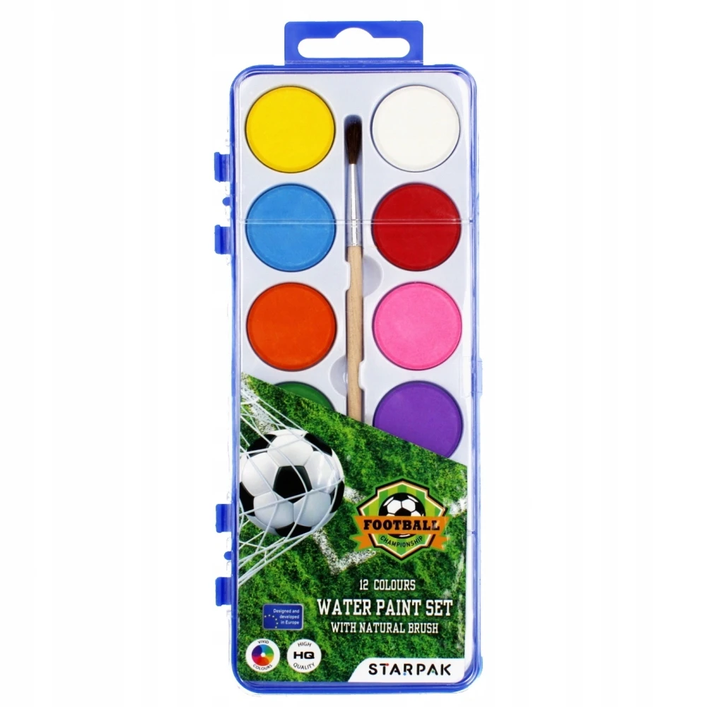 Starpak Akvareliniai dažai 12 spalvų su teptuku Futbolo kamuolys