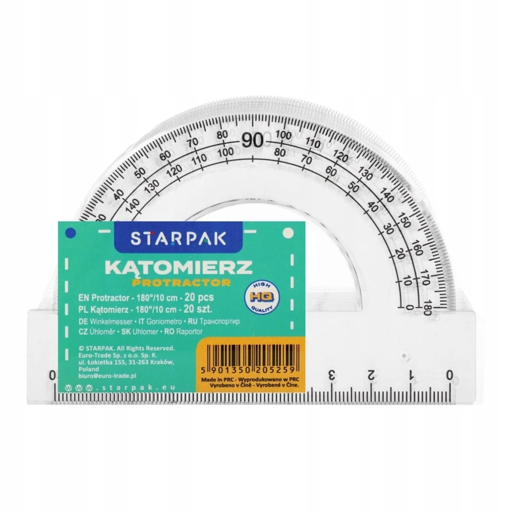 Starpak Kątomierz 180° su liniuku 10 cm, mokyklai