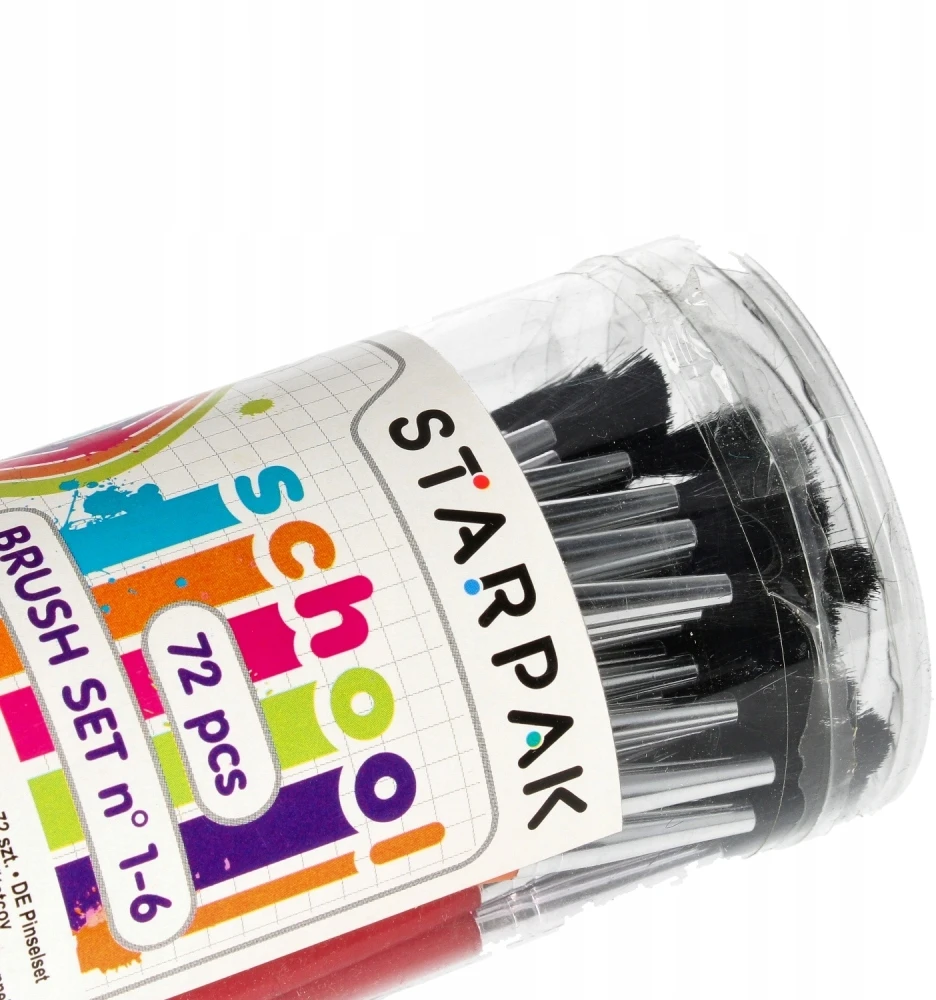 Starpak mokykliniai teptukai Nr. 1-6, 72 vnt. spalvoti