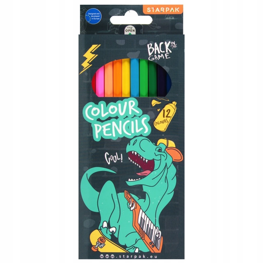Starpak pieštukinės kreidelės 12 spalvų Skate Dino