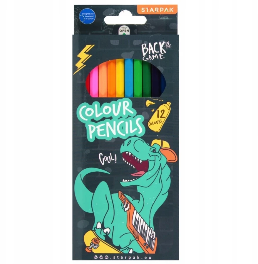 Starpak pieštukinės kreidelės 12 spalvų Skate Dino