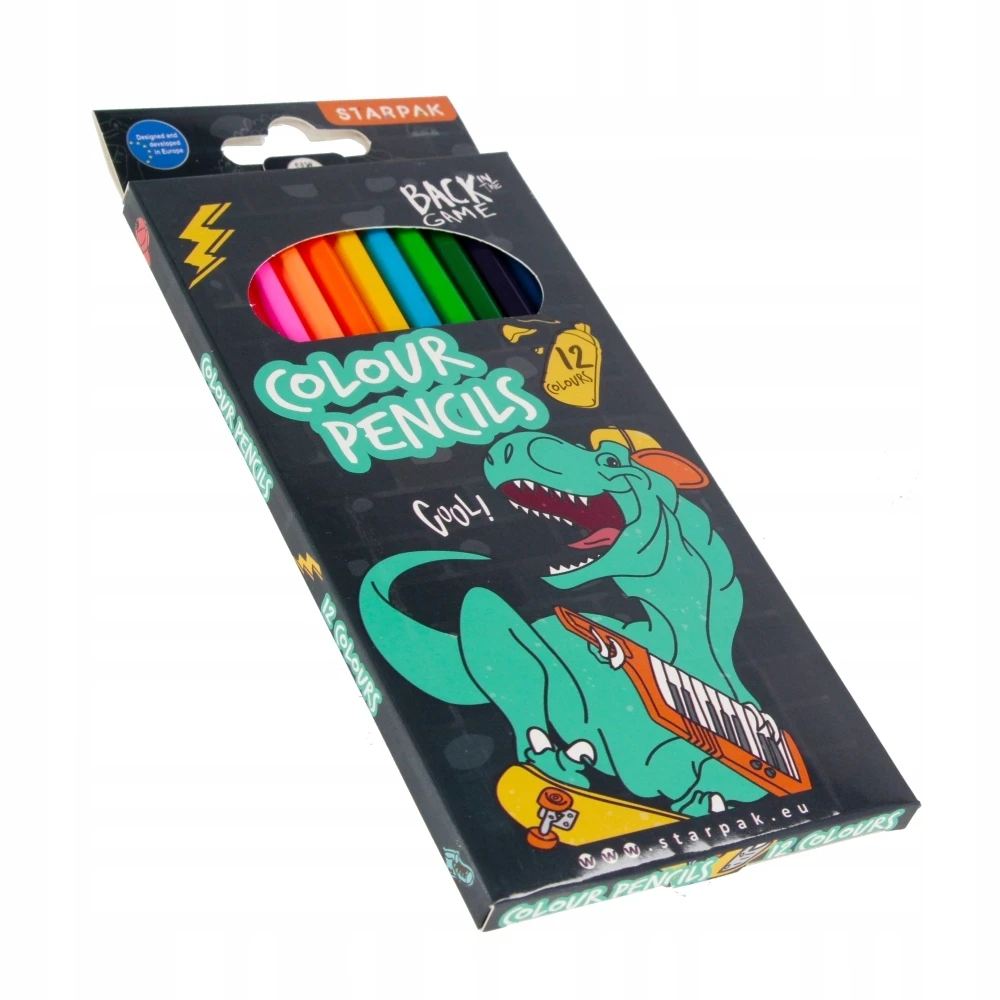 Starpak pieštukinės kreidelės 12 spalvų Skate Dino