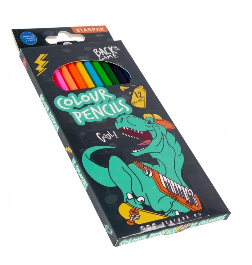 Starpak pieštukinės kreidelės 12 spalvų Skate Dino